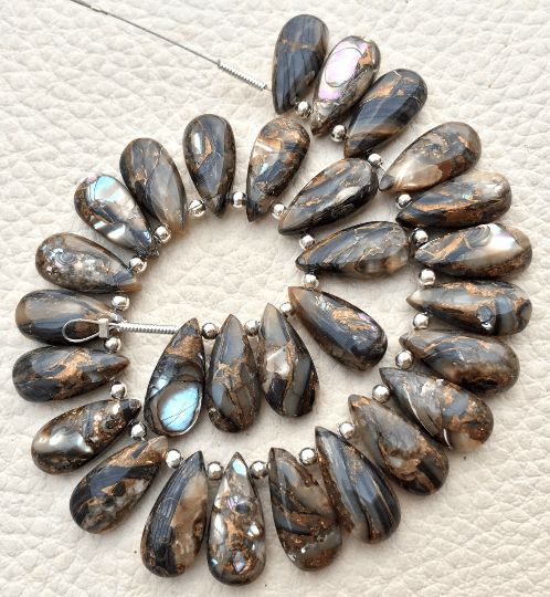 4 Matched Pair, RARE Abalone Shell Smooth PEAR Shape Briolettes, 15x7mm size.Superb Item at Low Price