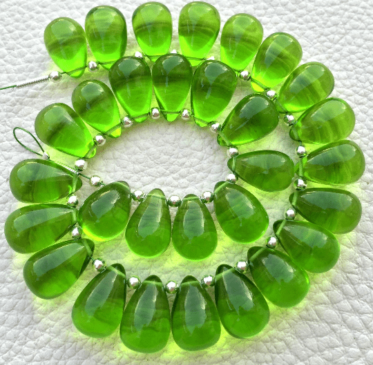 Brand New, 5 Matched Pairs, 12x8mm Long aprx.,PARROT GREEN Quartz Smooth Drops Briolettes,Amazing Item at Low Price