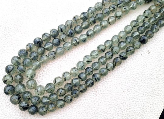 RARE Brand New, Full 9 Inch Long Strand, Finest Quality Moss GREEN PREHNITE Faceted Balls 6-10mm Long,Superb Item at Low Pric