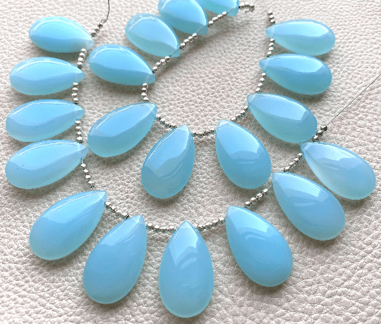 Brand New, 4 Matched Pairs, 25x16mm Long aprx. Peru Aqua Blue Chalcedony Smooth Pear Briolettes,Amazing Item at Low Price