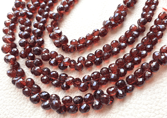 Brand New, Natural Mozambique Garnet Faceted Onions shape Briolettes,6.5-6mm size,Full 8 Inch Long Strand.Amazing Item at Low Price.