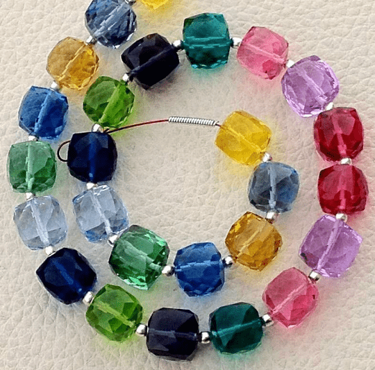 New Arrival, 1/2 Strand, MULTI Colors Quartz Micro Faceted 3D Box Shape Briolettes, 8mm size,Superb Item at Low Price