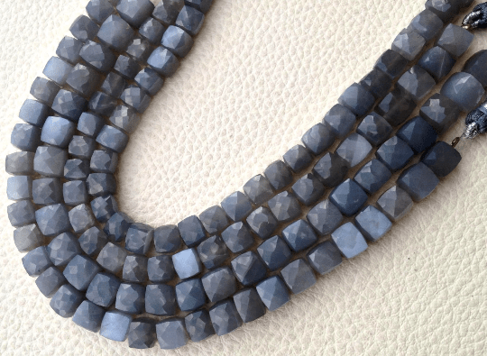 Brand New,Amazing 3D Box, Full 8 Inch Long Strand, GREY MOONSTONE Faceted 3d Box Briolettes ,7mm size,Superb Item