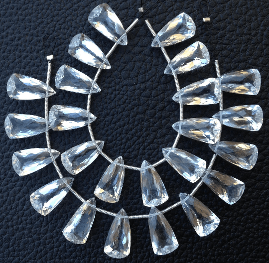 Brand New, 2 Matched Pair. Superb Amazing NATURAL WHITE TOPAZ Faceted Pyramid Shape Briolettes,15x8mm,.Rare Item