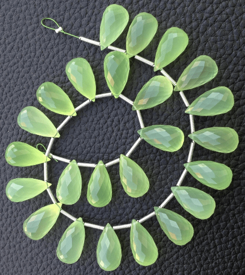 Brand New, 5 Matched Pairs,15mm Long, PREHNITE GREEN Chalcedony Elongated Micro Faceted Drops Briolettes,Amazing Item at Low Pric