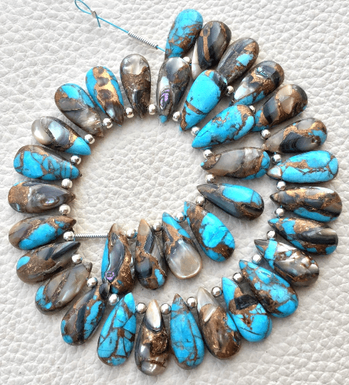 4 Matched Pair, Blue OYESTER Turquoise Smooth PEAR Shape Briolettes, 15x7mm size.Superb Item at Low Price