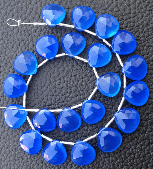 Brand New, 5 Matched Pairs,12x12mm COBALT BLUE Chalcedony Faceted Heart Briolettes,Amazing Item at Low Price