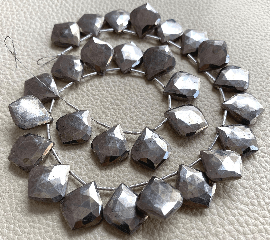 4 Matched Pairs,Natural Pyrite Faceted Fancy Leaf Shape Briolettes,17x15mm size,Finest Item at Low Price