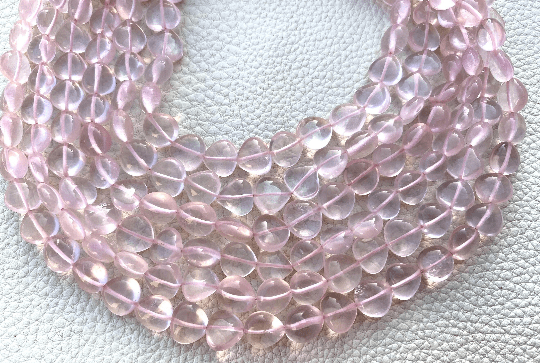 Full 14 Inch Long Strand, 8-6mm Long,Finest Quality Natural Madagascar Rose Quartz Smooth Heart Shape Briolettes,Superb Item at Low Price.