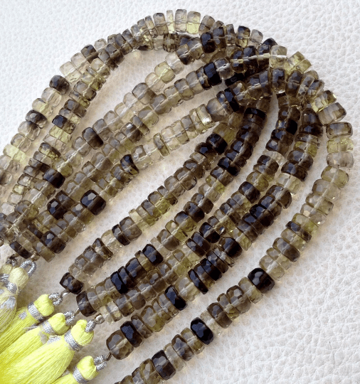 Brand New, Full 8 Inch Strand, Bio Lemon Quartz Micro Faceted Tyre Rondelles,6-6.5mm,Amazing Quality at Low Price,Superb