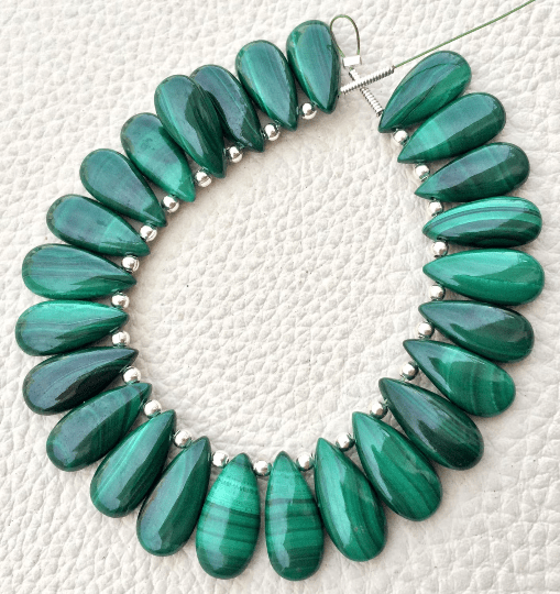 4 Matched Pair, NATURAL MALACHITE Smooth PEAR Shape Briolettes, 15x7mm size.Superb Item at Low Price