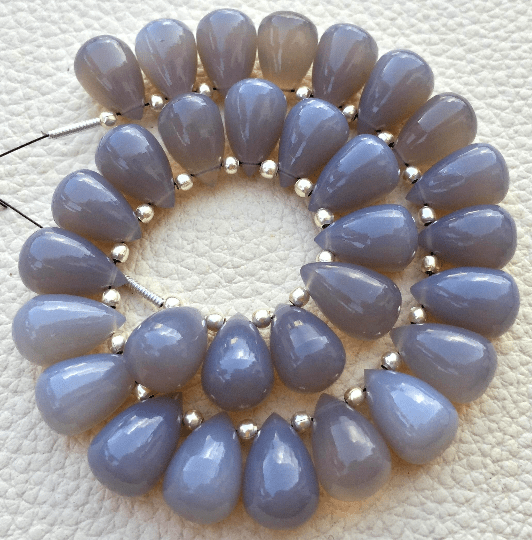 Brand New, 5 Matched Pairs, 12x8mm Long aprx.,GREY CHALCEDONY Smooth Drops Briolettes,Amazing Item at Low Price