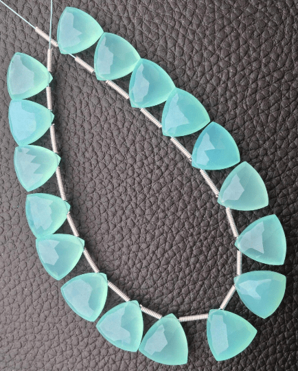 Brand New, 5 Matched Pairs,12X12mm Long, PERU AQUA BLUE Chalcedony Faceted Trillion Briolettes,Amazing Item at Low Price