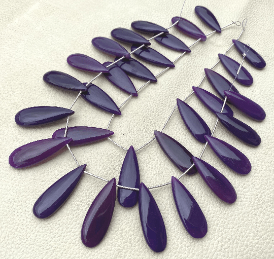 Brand New, 3 Matched Pairs, 35x12mm Long aprx.AFRICAN AMETHYST Chalcedony Smooth Pear Briolettes,Amazing Item at Low Price