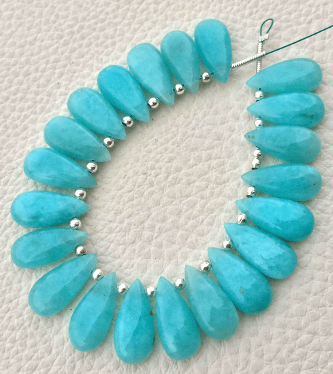 4 Matched Pair, NATURAL AMAZONITE Smooth PEAR Shape Briolettes, 15x7mm size.Superb Item at Low Price