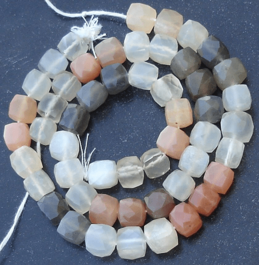 New Arrival, Full 8 Inch Strand, MULTI MOONSTONE Faceted 3D Box Shape Briolettes, 7-8mm Size,Unique Colour