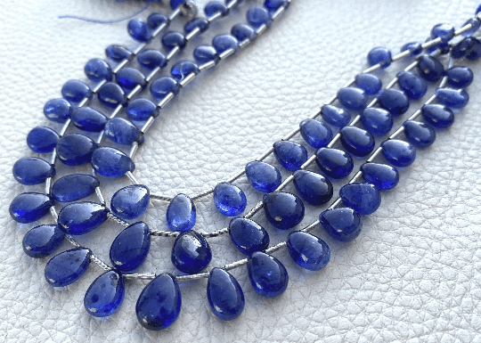 Full 7 Inch Long Strand, Rare Glass Filled Blue SAPPHIRE Smooth Pear Shape Briolettes, 9-6mm size.Superb Item at Low Price.