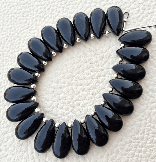 4 Matched Pair, Natural BLACK SPINAL Smooth PEAR Shape Briolettes, 15x7mm size.Superb Item at Low Price