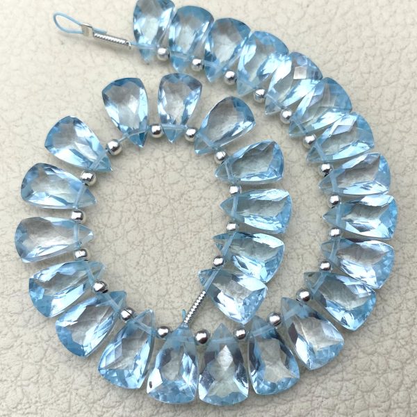 Brand New, Full 4 Inch Strand, Natural BLUE TOPAZ Faceted Pyramid Shape Briolettes,10x6mm size,Superb Item at Low Price.