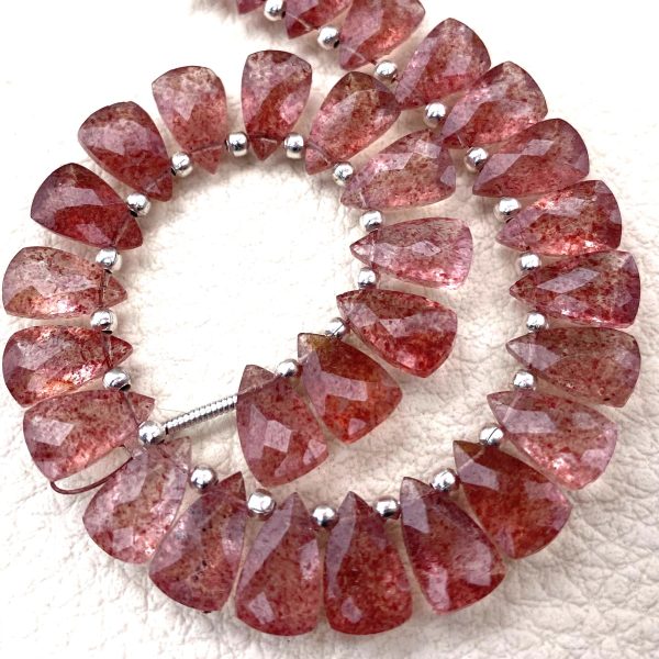 Brand New, Full 6 Inch Strand, Natural Red Strawberry QUARTZ Faceted Pyramid Shape Briolettes,10x6mm size,Superb Item at Low Price.