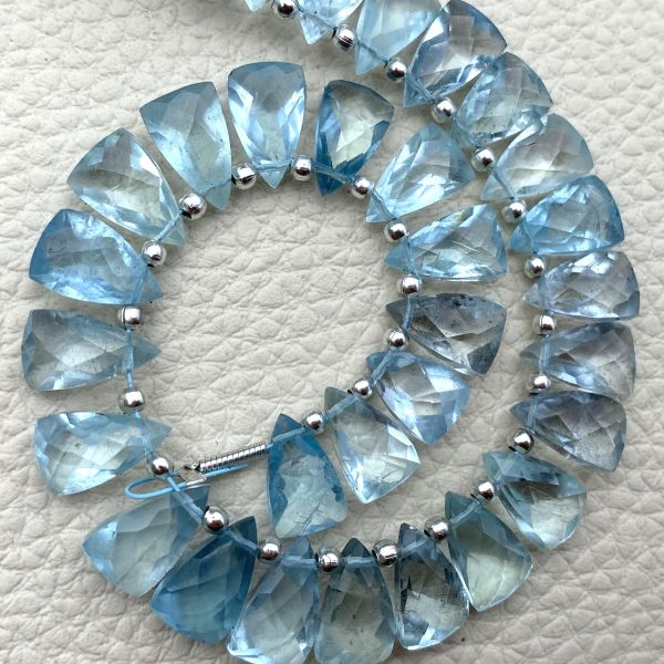 Brand New, Full 4 Inch Strand, Natural BLUE AQUAMARINE Faceted Pyramid Shape Briolettes,10x6mm size,Superb Item at Low Price.