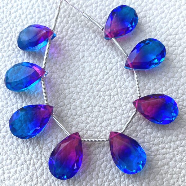 4 Matched pairs, SUPER Doublet Quartz Faceted CUT Pear Shape Briolettes,15x10mm Size,Finest Item.