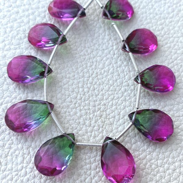 4 Matched pairs, SUPER Doublet Quartz Faceted CUT Pear Shape Briolettes,15x10mm Size,Finest Item.
