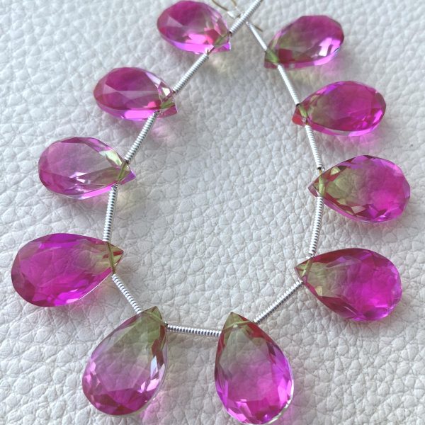 4 Matched pairs, SUPER Doublet Quartz Faceted CUT Pear Shape Briolettes,15x10mm Size,Finest Item.