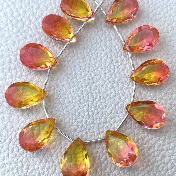 4 Matched pairs, SUPER Doublet Quartz Faceted CUT Pear Shape Briolettes,15x10mm Size,Finest Item.