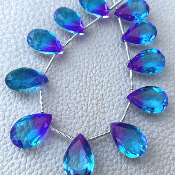 4 Matched pairs, SUPER Doublet Quartz Faceted CUT Pear Shape Briolettes,15x10mm Size,Finest Item.