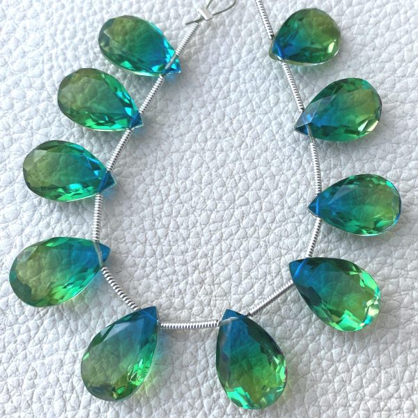 4 Matched pairs, SUPER Doublet Quartz Faceted CUT Pear Shape Briolettes,15x10mm Size,Finest Item.