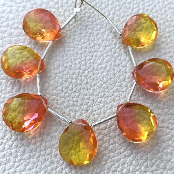 4 Matched pairs, SUPER Doublet Quartz Faceted CUT Heart Shape Briolettes,12x14mm Size,Finest Item.