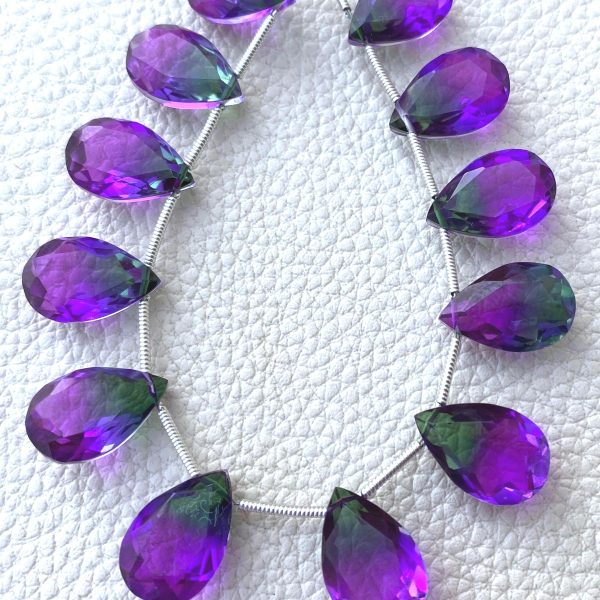 4 Matched pairs, SUPER Doublet Quartz Faceted CUT Pear Shape Briolettes,15x10mm Size,Finest Item.
