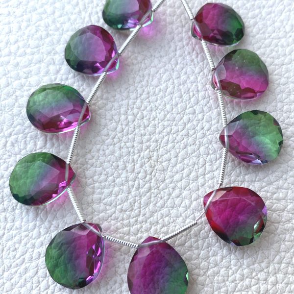 4 Matched pairs, SUPER Doublet Quartz Faceted CUT Heart Shape Briolettes,12x14mm Size,Finest Item.