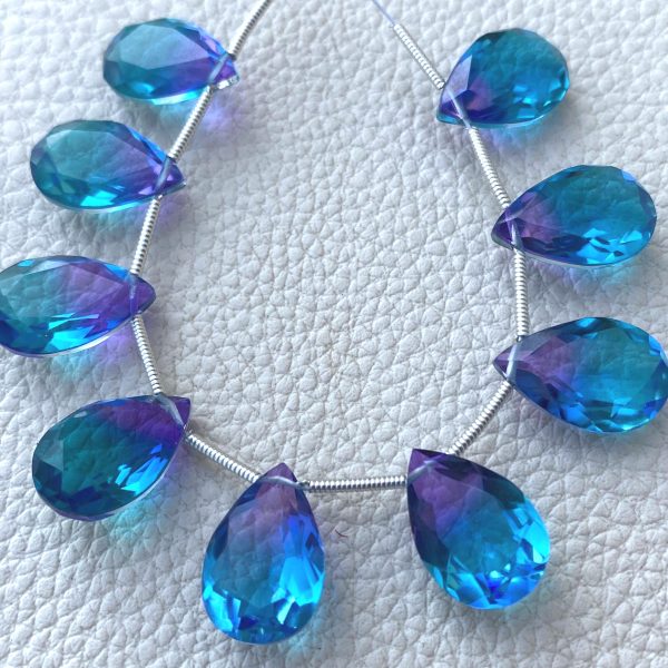 4 Matched pairs, SUPER Doublet Quartz Faceted CUT Pear Shape Briolettes,15x10mm Size,Finest Item.