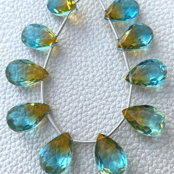 4 Matched pairs, SUPER Doublet Quartz Faceted CUT Pear Shape Briolettes,15x10mm Size,Finest Item.
