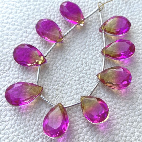 4 Matched pairs, SUPER Doublet Quartz Faceted CUT Pear Shape Briolettes,15x10mm Size,Finest Item.