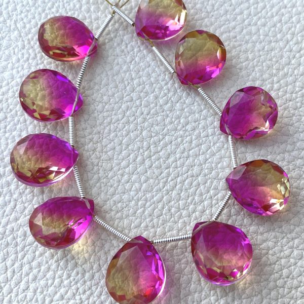 4 Matched pairs, SUPER Doublet Quartz Faceted CUT Heart Shape Briolettes,12x14mm Size,Finest Item.