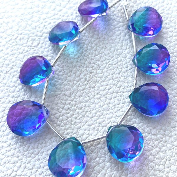 4 Matched pairs, SUPER Doublet Quartz Faceted CUT Heart Shape Briolettes,12x14mm Size,Finest Item.