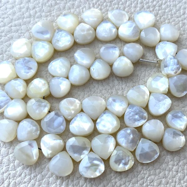 Brand New, Natural Mother of Pearl Faceted Heart Shape Briolettes,7mm Size,Amazing Rare Item.