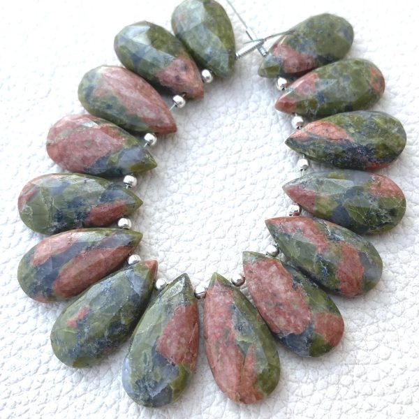 Brand New, 2 Matched Pairs,Natural UNAKITE Faceted Pear Shape Briolettes,20x15mm Size,Amazing Rare Item.
