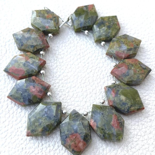 Brand New, 2 Matched Pairs,Natural UNAKITE Faceted Fancy Shape Briolettes,20x13mm Size,Amazing Rare Item.
