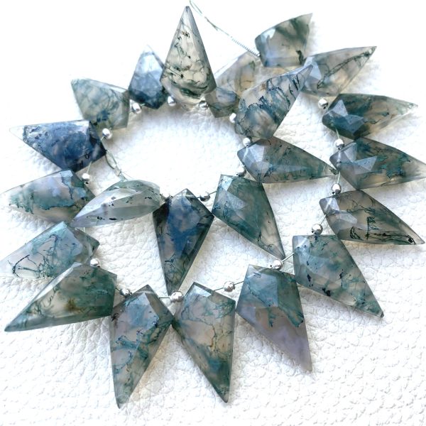 Brand New, 2 Matched Pairs,Natural Green Moss Agate Faceted Fancy Shape Briolettes,20x12mm Size,Amazing Rare Item.