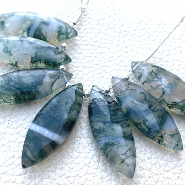 Brand New, 2 Matched Pairs,Natural Green Moss Agate Faceted Marquise Shape Briolettes,30x11mm Size,Amazing Rare Item.