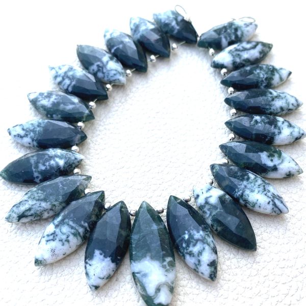 Brand New, 2 Matched Pairs,Natural Green Moss Agate Faceted Marquise Shape Briolettes,25x10mm Size,Amazing Rare Item.