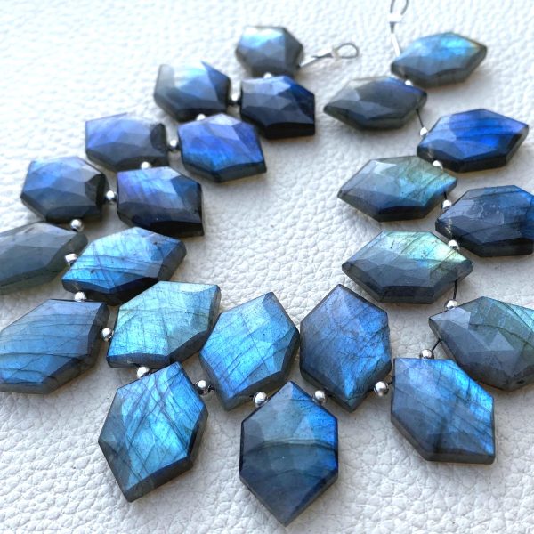 Brand New, 2 Matched Pairs,Natural Blue Flashy Labradorite Faceted Fancy Shape Briolettes,20x12mm Size,Amazing Rare Item
