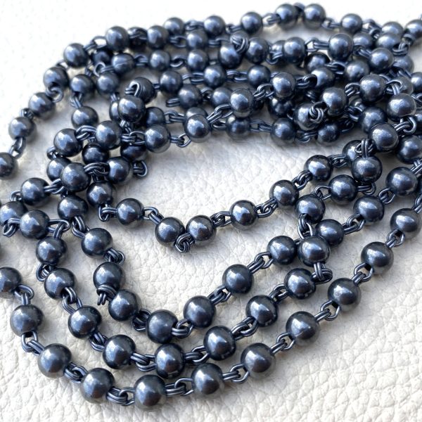 5mm Round Balls Navajo Perfect Round Pearls Link Chain,925 Sterling Silver Navajo Pearls Chain, Oxidized Beads,6 Inch Long Chain At WHOLESALE PRICE