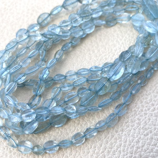 Brand New, Finest Quality Full 16 Inch Long Strand, Superb-Natural BLUE AQUAMARINE Faceted Oval Shape Briolettes, 9-5mm size,Superb Item