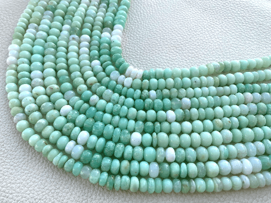 Full 13 Inch Long Strand,Natural Dyed Shaded Green Opal Smooth Rondelles,Amazing Opal Strands at Low Price,7-6.5mm Size.