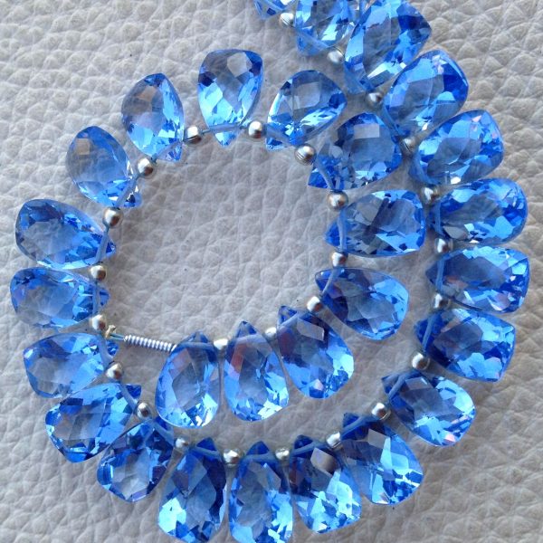 Brand New, Full 6 Inch Strand, TANZANITE BLUE QUARTZ Faceted Pyramid Shape Briolettes,10x6mm size,Superb Item at Low Price.